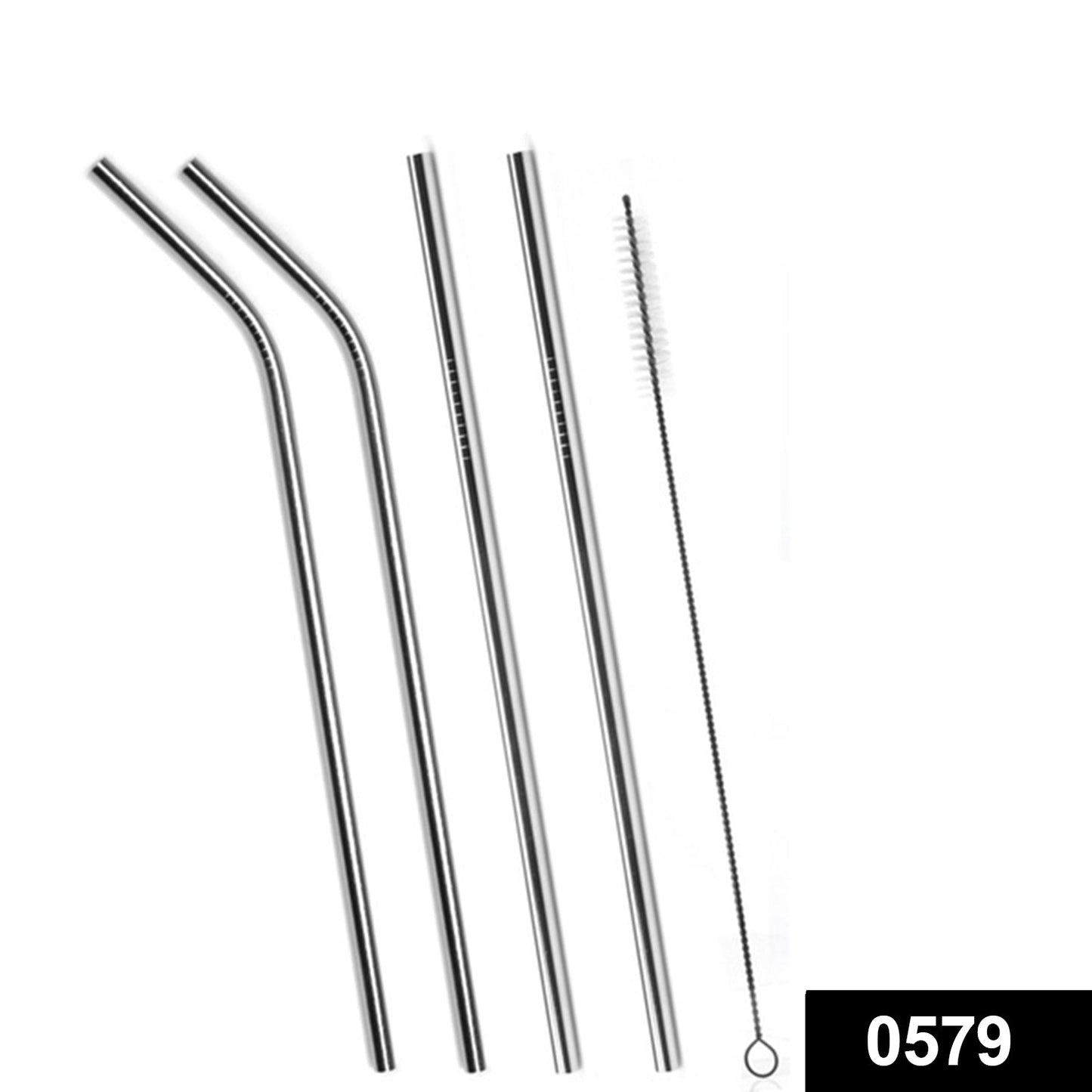 Set of 4 Stainless Steel Straws & Brush (2 Straight straws, 2 Bent straws, 1 Brush) - Discount Karo