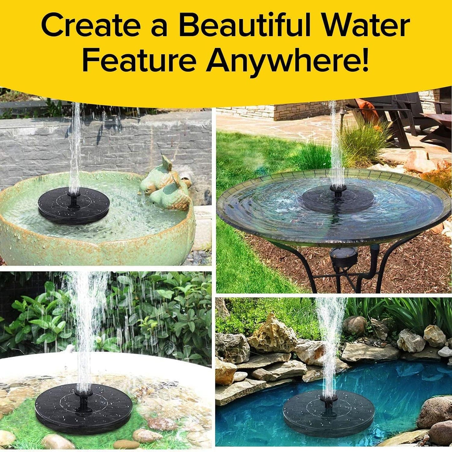 Fast Fountain by Pocket Hose - Solar-Powered - Instantly Adds a Water Feature Virtually Anywhere - 5 Spray Modes - No Installation or Batteries Required - Great for Bird Baths, Pools, Pond & More (1 Pc) - Discount Karo