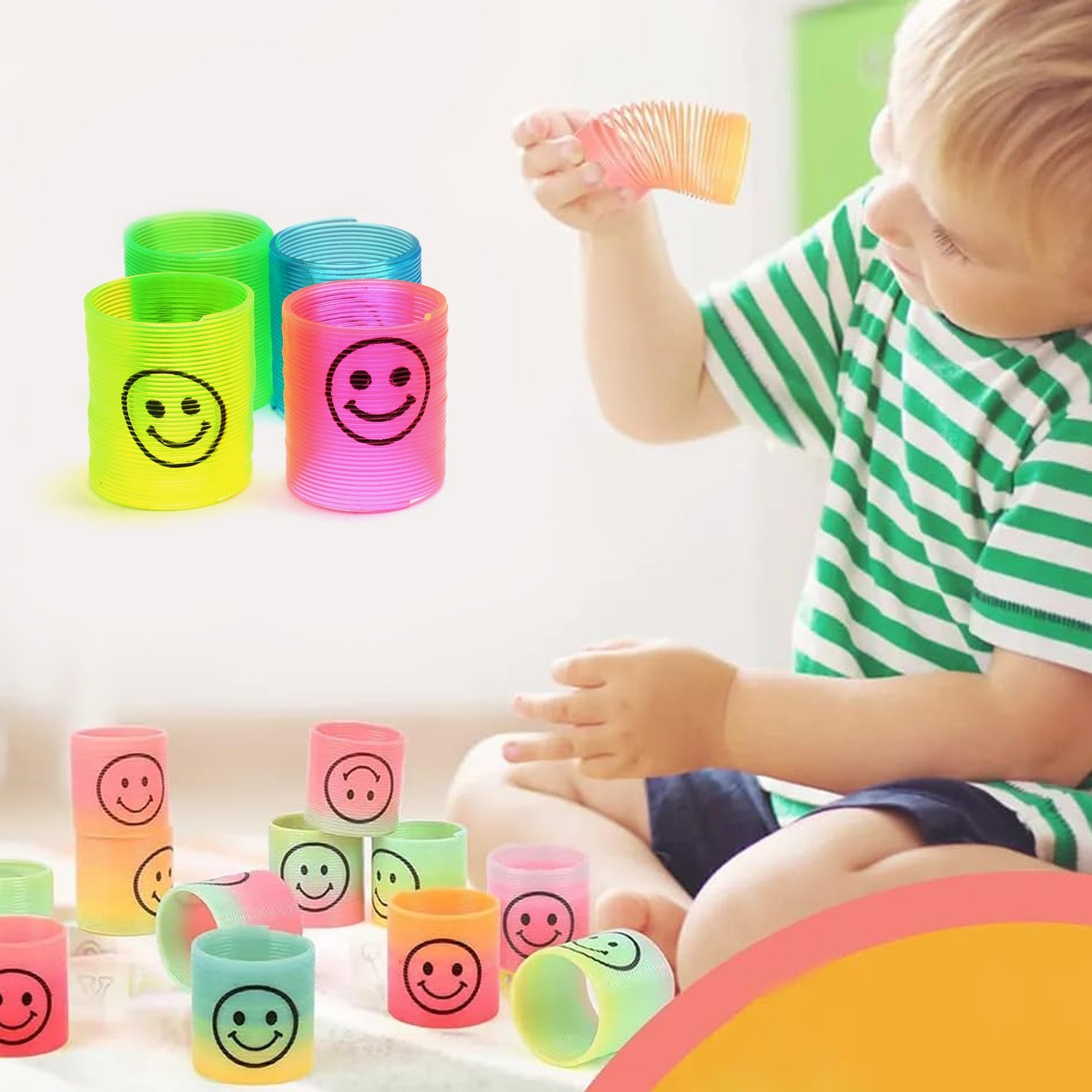 Multicolor Magic Smiley Spring, Spring Toys, Slinky, Slinky Spring Toy, Toy for Kids for Birthdays, Compact and Portable Easy to Carry (12 Pcs Set) - Discount Karo