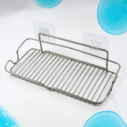 Stainless Steel Kitchen Bathroom Shower Shelf Storage Suction Basket Rack With 2 Hook (1 Pc) - Discount Karo