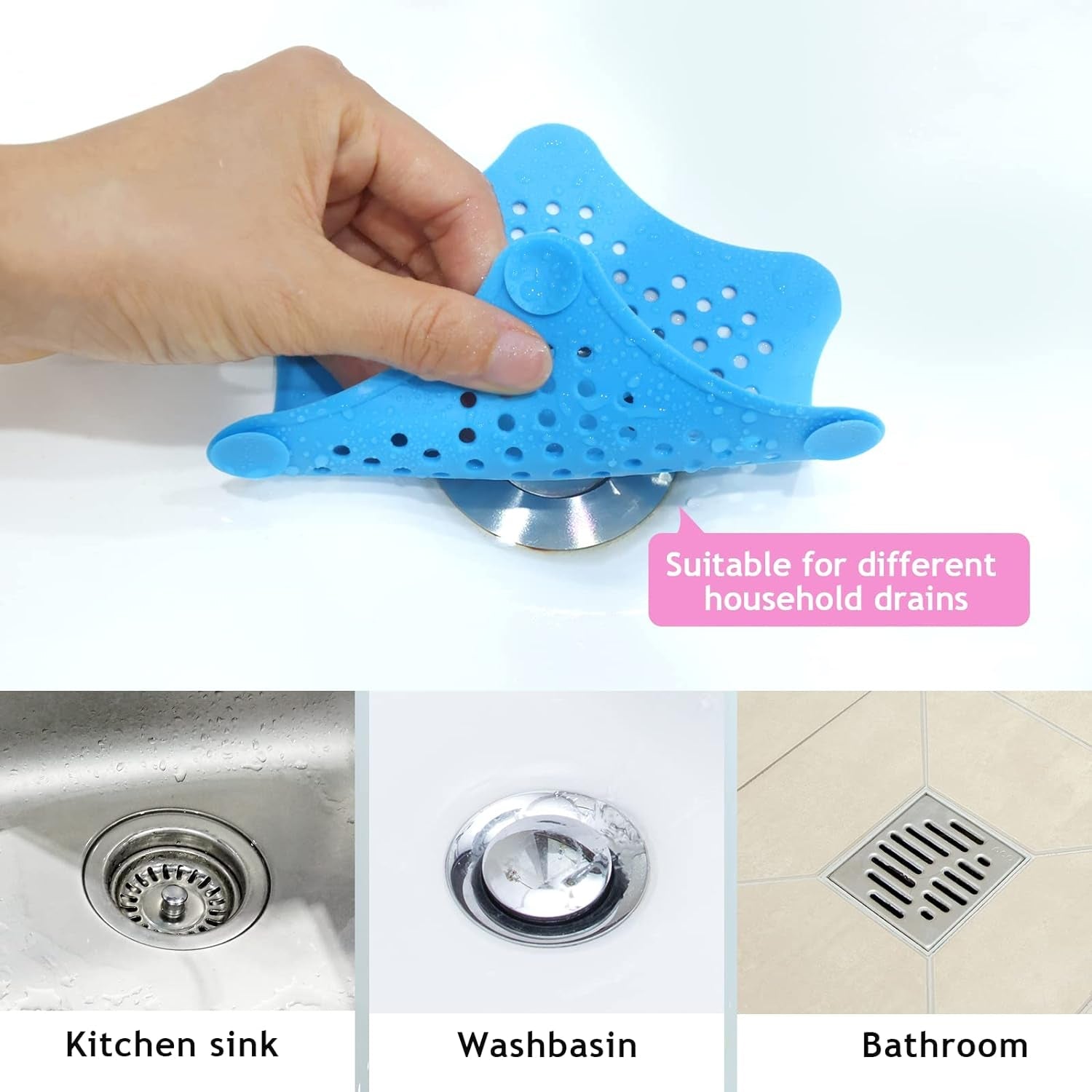 Star Shape Suction Cup Kitchen Bathroom Sink Drain Strainer Hair Stopper Filter, Star Shaped Sink Filter Bathroom Hair Catcher, Drain Strainers Cover Trap Basin (1 Pc) - Discount Karo