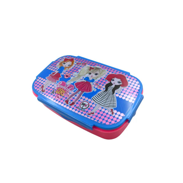 CARTOON PRINTED PLASTIC LUNCH BOX WITH INSIDE SMALL BOX & SPOON FOR KIDS, AIR TIGHT LUNCH TIFFIN BOX FOR GIRLS BOYS, FOOD CONTAINER, SPECIALLY DESIGNED FOR SCHOOL GOING BOYS AND GIRLS - Discount Karo