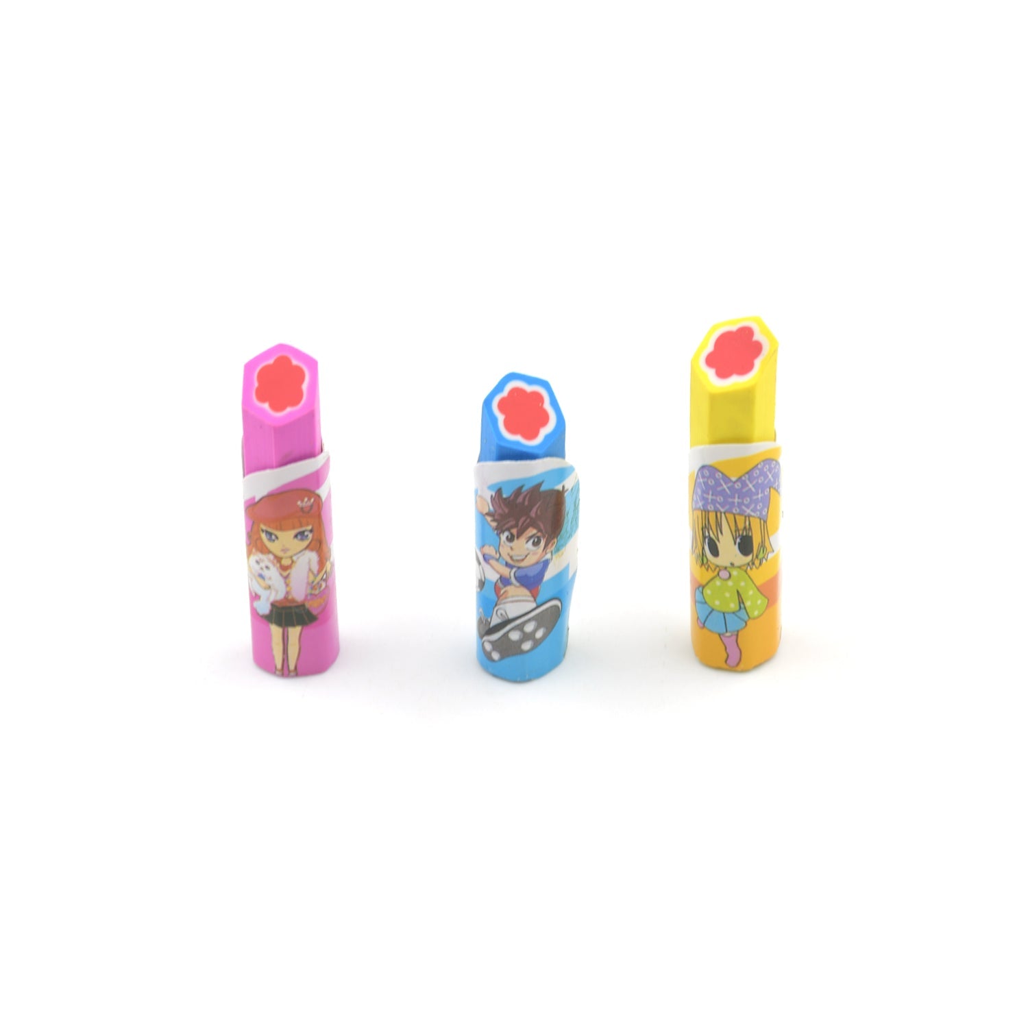 Lipstick Style Rubber Eraser for Return Gift, Lipstick Shape Non-Toxic Eraser for Kids, 3D Stationary for Birthday Return Gift (3 Pc Set) - Discount Karo