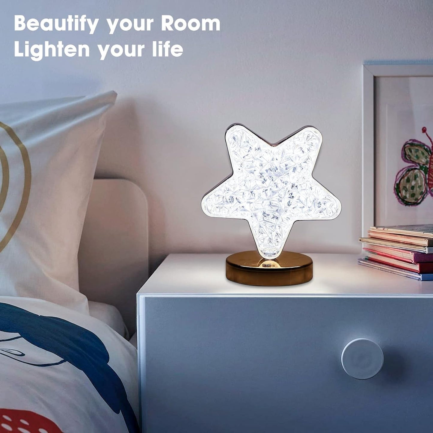 Star Shape Crystal Diamond Lamp Cordless Luxury Lamp with USB Rechargeable, 3-Way Dimmable & Touch Control Decorative Nightstand Lamp for Bedroom, Living Room, Party, Restaurant Decor (1 Pc ) - Discount Karo