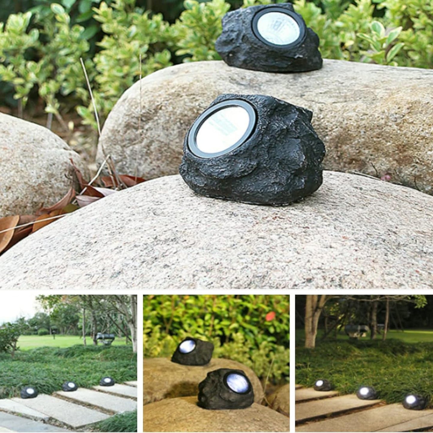 Solar Powered LED Rock Light Solar Powered LED Spotlight Faux Stone for Pathway Landscape Garden Outdoor Patio Yard (1 Pc) - Discount Karo