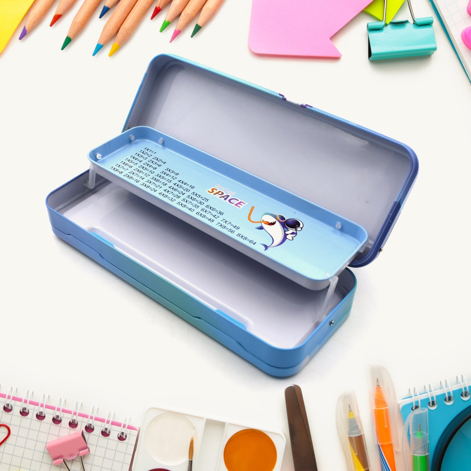 Metal Pencil Box, Pencil Case Double Compartment for Kids Stationery Compass Box, Stationery Gift for School Kids Compass, Pencil Box, Birthday Return Gift for Kids - Discount Karo