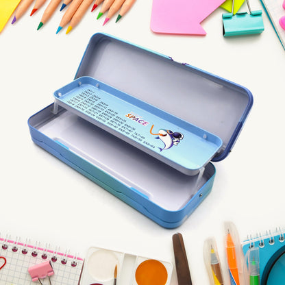 Metal Pencil Box, Pencil Case Double Compartment for Kids Stationery Compass Box, Stationery Gift for School Kids Compass, Pencil Box, Birthday Return Gift for Kids - Discount Karo