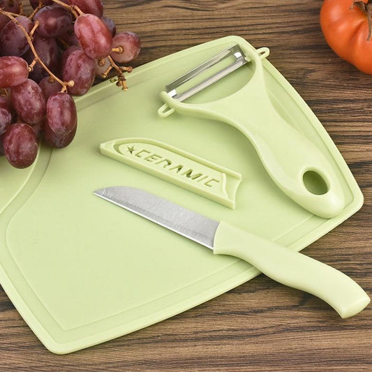 Plastic Kitchen Peeler - Green & Classic Stainless Steel 3-Piece Knife Set Combo - Discount Karo