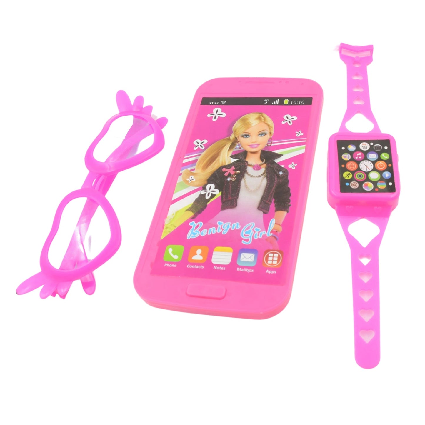 Barbiee Phone, Watch and Glasses Set for Girls, Beautiful Barbie Musical phone ABS Plastic Toy Battery Operated Barbie Glass | Musical Mobile Phone  / Toddler / Toy Phone for Kids / Calling Toy Phone (3 Pcs Set, Battery Not Included) - Discount Karo