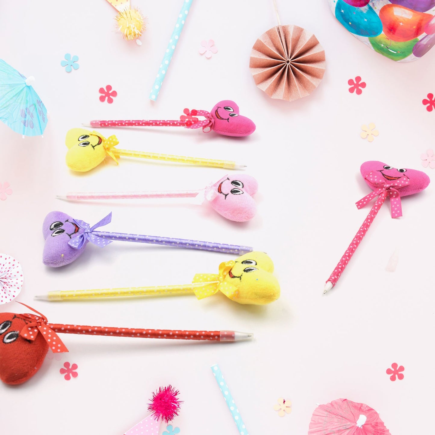 Cute Cartoon Shape & Heart Design Facy Writting Pen Attached Rattle | Ball Pen Smooth Writing For Wedding , Events & Multiuse Pen  Best Pen l Use for Kids (12 Pcs Set Mix Design & Color) - Discount Karo