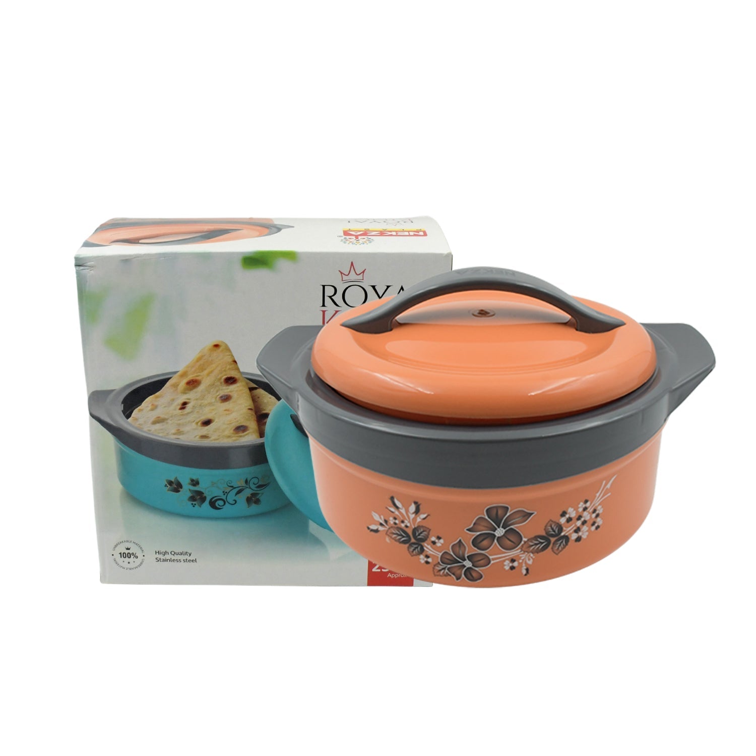 Casserole Box for Food Searving Inner Steel Insulated Casserole Hot Pot Flowers Printed Chapati Box for Roti Kitchen (Approx 2500 ml) - Discount Karo