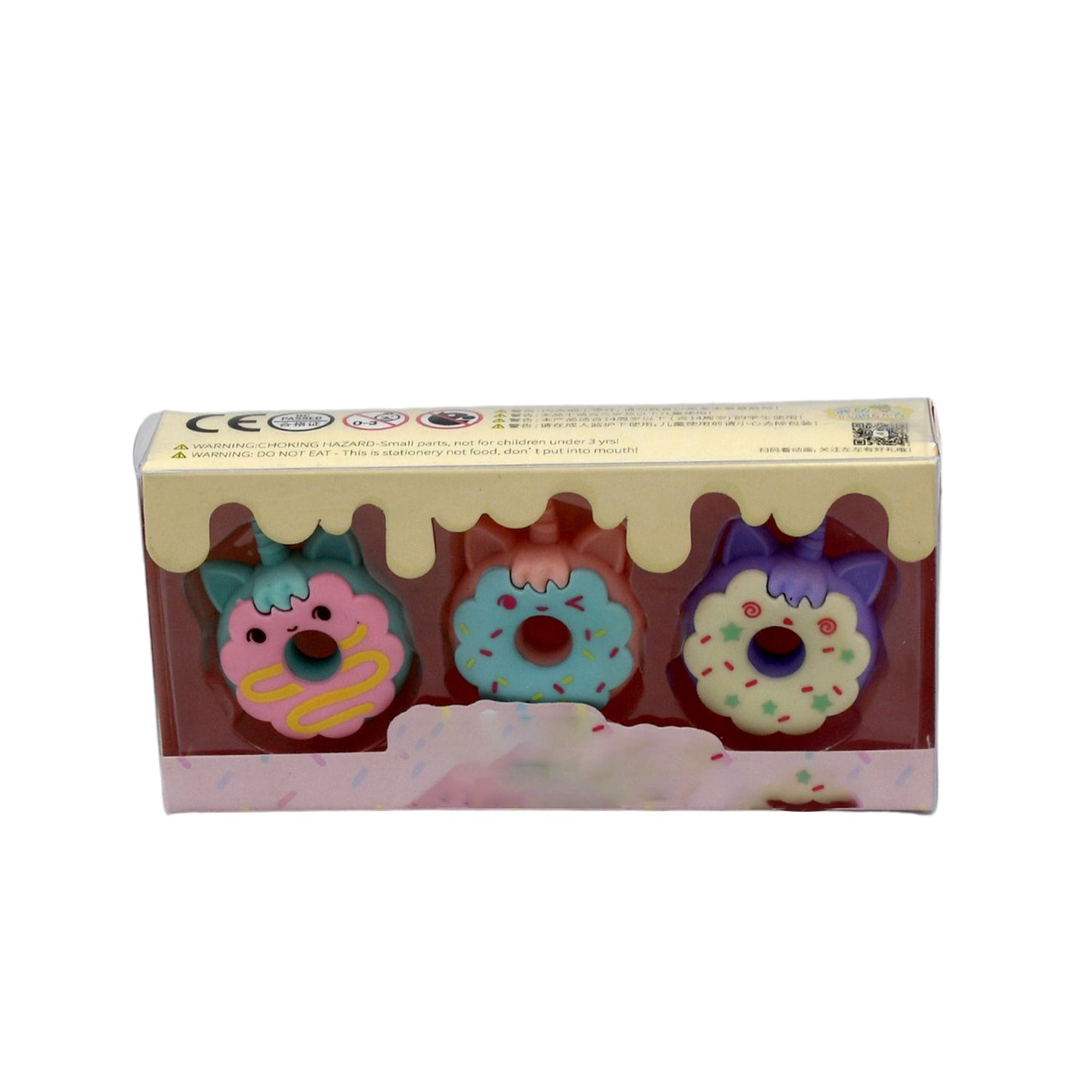 Tree Small Sized Cartoon Themed Non-Toxic Donut Erasers, School Stationery | for Kids - Boys & Girls | Birthday Gift |Return Gift (3pc Set) - Discount Karo