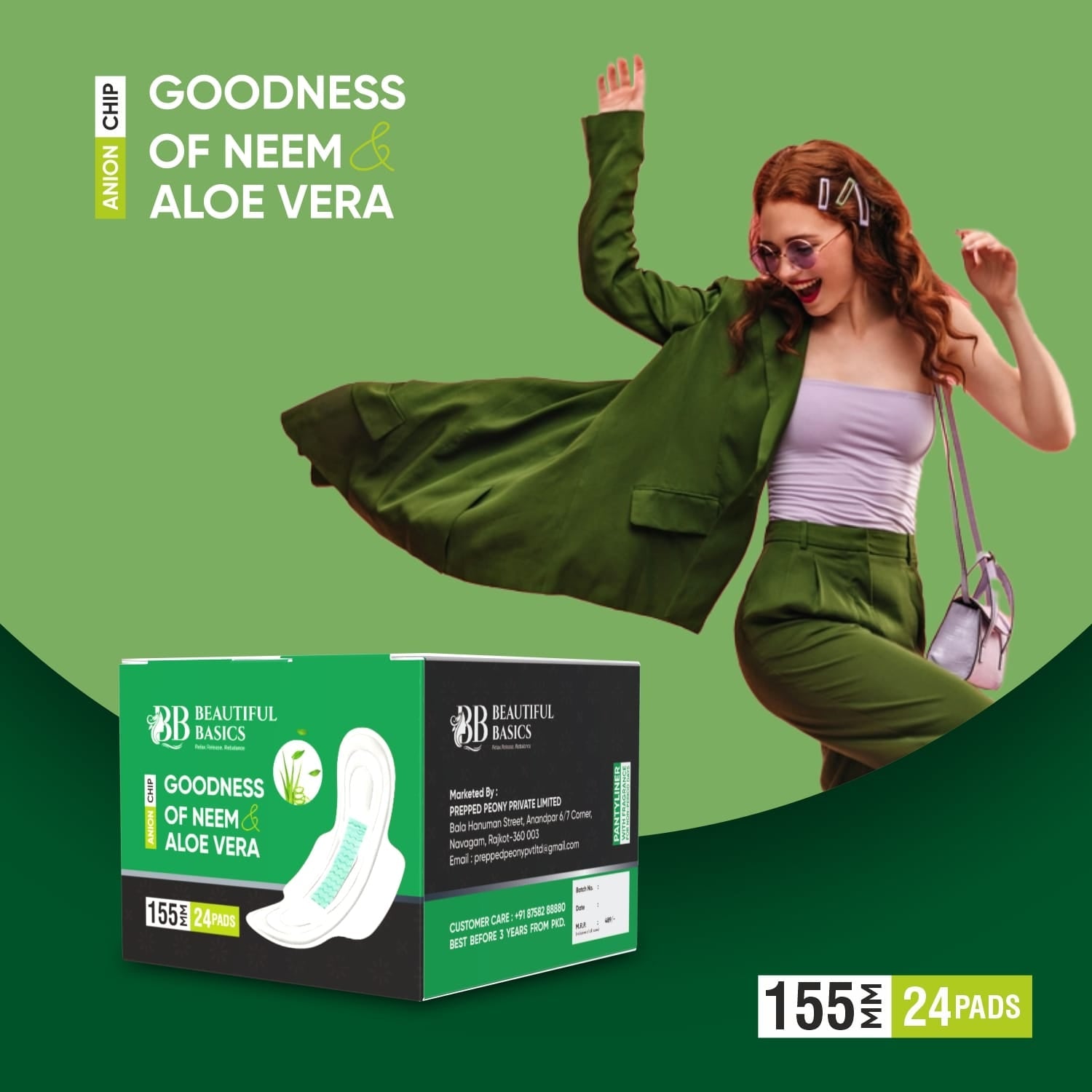 Sanitary Pads for Women With Goodness of Neem & Aloe Vera | Ultra Thin | Leakage Protection | PH Balance | With Antibacterial Anion Chip | (155 MM / 24 Pads) - Discount Karo