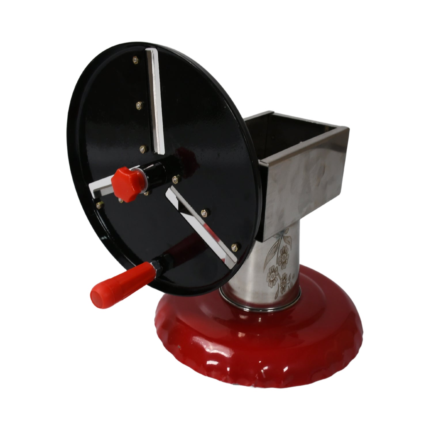 Stainless Steel Chips Maker and Vegetable Slicer for Kitchen Potato Slicer Graters and Chippers. Chips Maker is Suitable for Vegetable Cuttings. Chips Maker Consist Hard Coated Iron Wheel and Stand. - Discount Karo