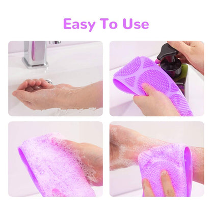 1303 SILICONE BODY BACK SCRUBBER DOUBLE SIDE BATHING BRUSH FOR SKIN DEEP CLEANING WITH HOOK 