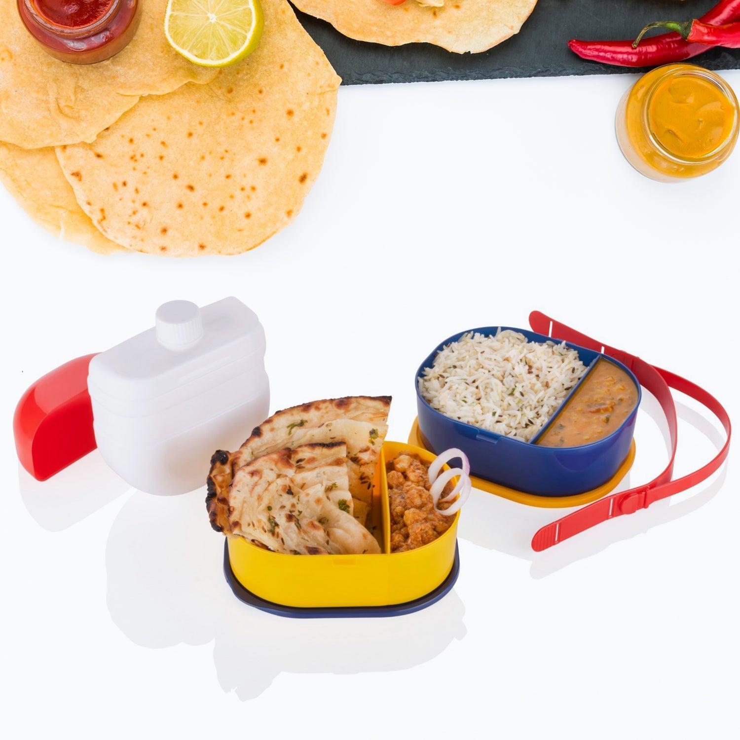 7158 Mr. Chef Smart Lunch Box Capsule shape strap-on lunch box with water bottle and handle 