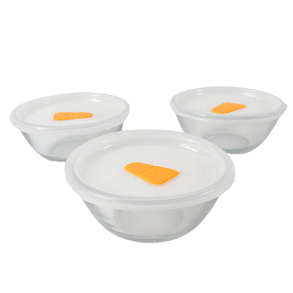 Bista Glass Serving & Mixing Bowls with Plastic Lid | Oven & Microwave Safe & Dishwasher Safe | Scratch Resistant | Transparent | For Household Gift For Birthday (3 Pcs set / 250 ML Approx) - Discount Karo