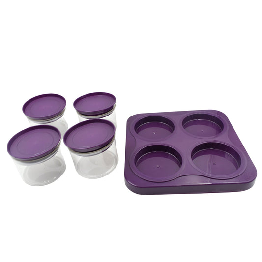 Airtight Plastic 4 Pc Storage Container Set, With Tray Dry Fruit Plastic Storage Container Tray Set With Lid & Serving Tray For Kitchen - Discount Karo