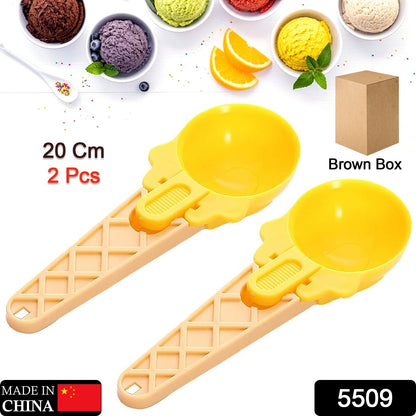 Ice Cream Spoons 2pcs Plastic Water Melon Scoopers with Trigger Dipper and Adults for Summer Party Ice Cream Scoop, Food Serving Spoon Kitchen Tools Ice Cream Digging Spoon Household Spoons Cupcake Spoons Aps Fruit Ball Player (2 Pc) - Discount Karo