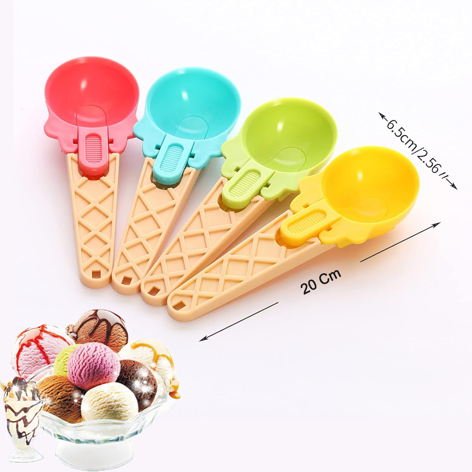 Ice Cream Spoons 2pcs Plastic Water Melon Scoopers with Trigger Dipper and Adults for Summer Party Ice Cream Scoop, Food Serving Spoon Kitchen Tools Ice Cream Digging Spoon Household Spoons Cupcake Spoons Aps Fruit Ball Player (2 Pc) - Discount Karo