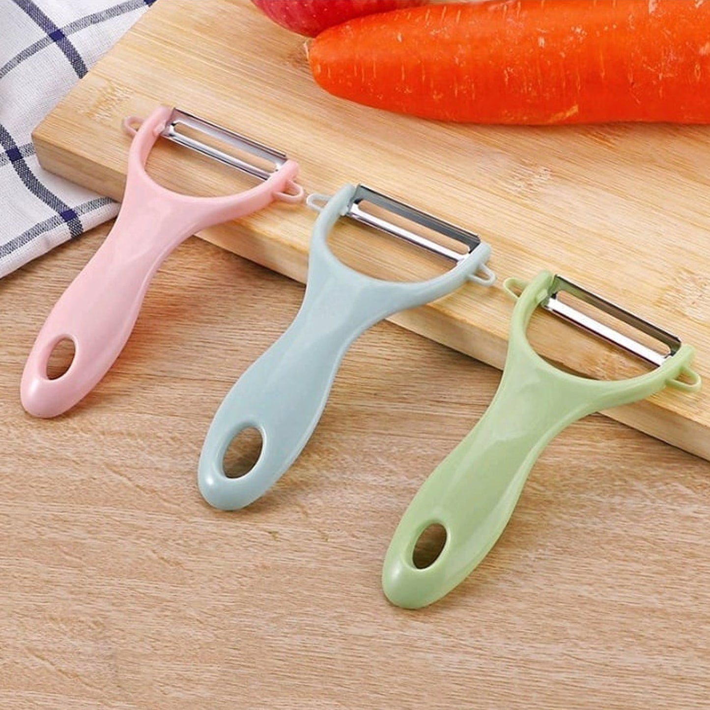 Plastic Kitchen Peeler - Green & Classic Stainless Steel 3-Piece Knife Set Combo - Discount Karo