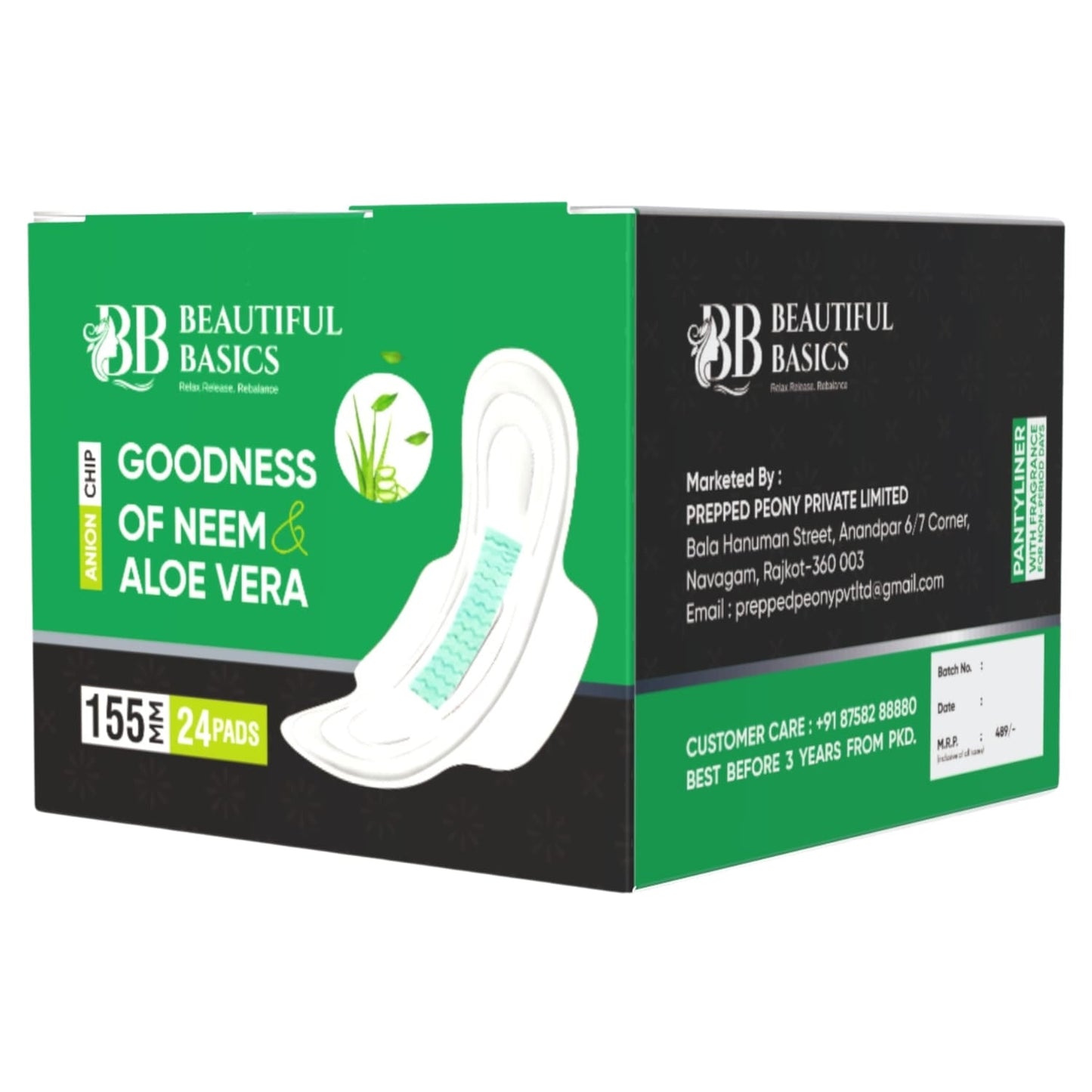 Sanitary Pads for Women With Goodness of Neem & Aloe Vera | Ultra Thin | Leakage Protection | PH Balance | With Antibacterial Anion Chip | (155 MM / 24 Pads) - Discount Karo