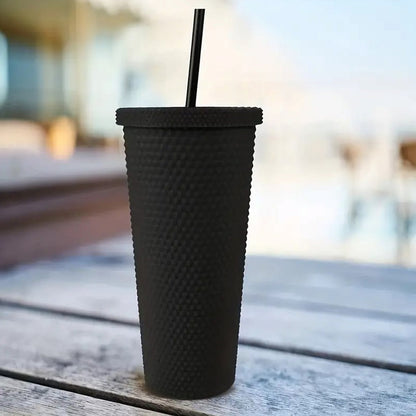 Reusable Studded Tumbler with Straw & Leak Proof Lid (1 Pc, Mix Colors) - Discount Karo