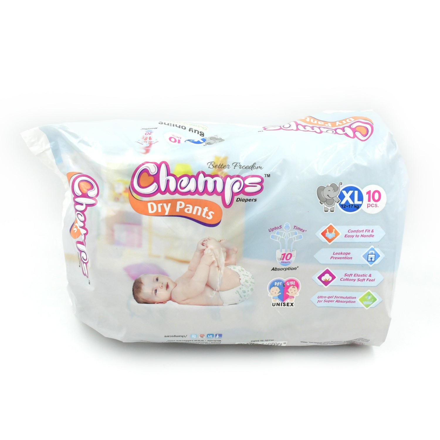 Champs Soft & Dry Baby Diaper Pants (XL, 10 Pcs): Leakproof Comfort - Discount Karo