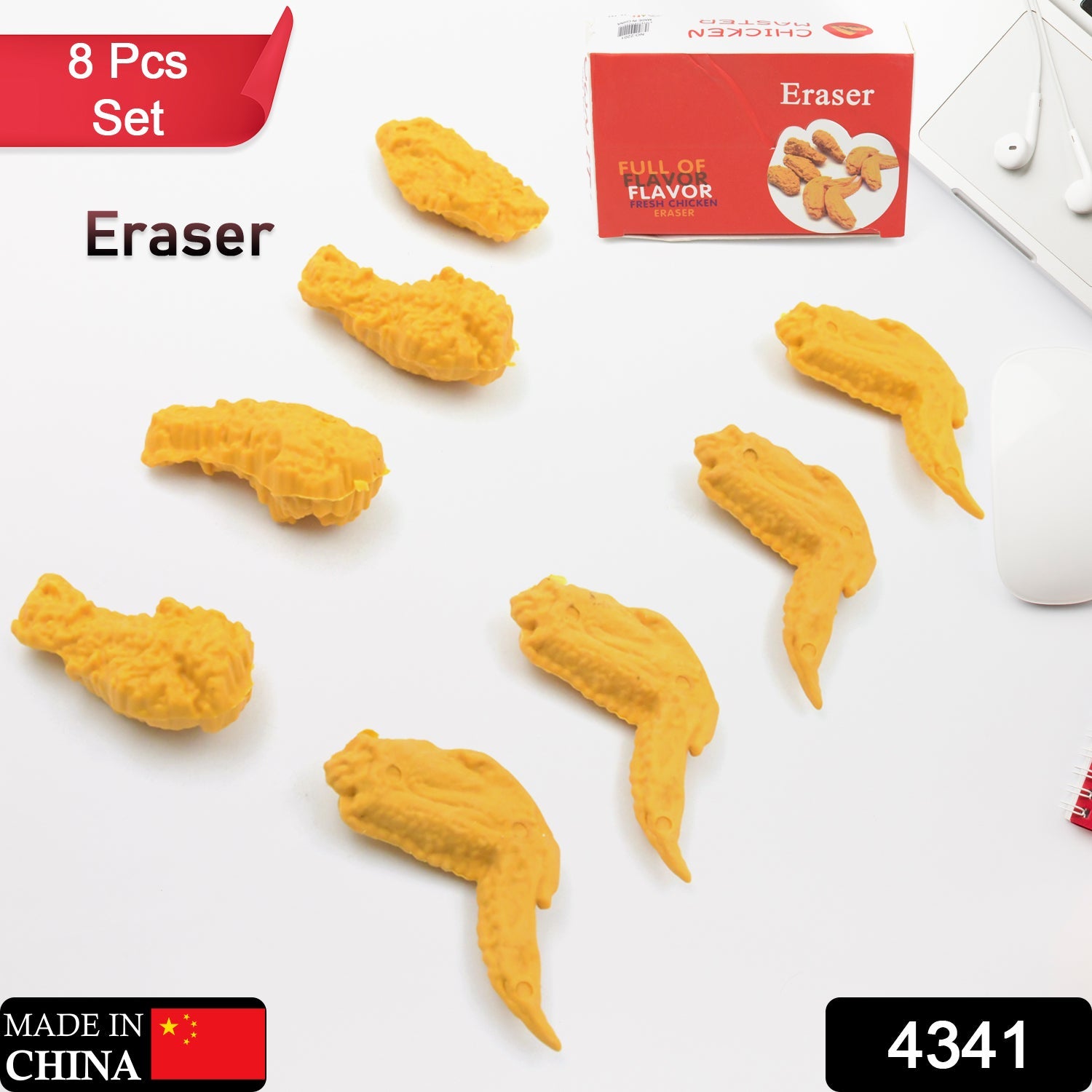 Cute Erasers, Pencil Eraser, Chicken Wings Chicken Legs Eraser Student School Supplies Gifts Chicken Rubber Drawing Small Eraser Office Accessory Fun Back to School Supplies Gifts Party Favor for Kids Adults Students (8 Pcs Set) - Discount Karo