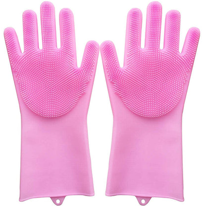 Dishwashing Gloves with Scrubber| Silicone Cleaning Reusable Scrub Gloves for Wash Dish Kitchen| Bathroom| Pet Grooming Wet and Dry Glove (1 Pair, 250 Gm) - Discount Karo