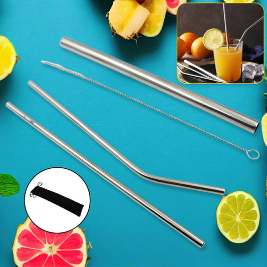 Reusable Stainless Steel Straws with Travel Case Cleaning Brush Eco Friendly Extra Long Metal Straws Drinking Set of 4 (2 Straight straws, 1 Bent straws, 1 Brush) - Discount Karo