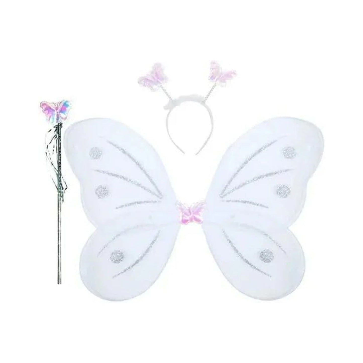 Baby Girl's Fairy Nylon Butterfly Wings Costume Butterfly Fairy Angel Wing| Wand And Hairband Multi- Color For Party (1pc) - Discount Karo