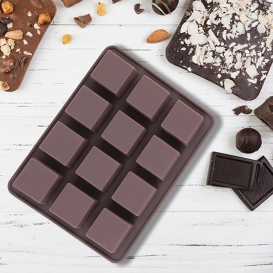 Silicone Chocolate Mould 12 Cavity Square Shape Mould Candy Mold Baking Tools For Cake Chocolate, Food Grade Non-Stick Reusable, Baking Trays (1 pc) - Discount Karo