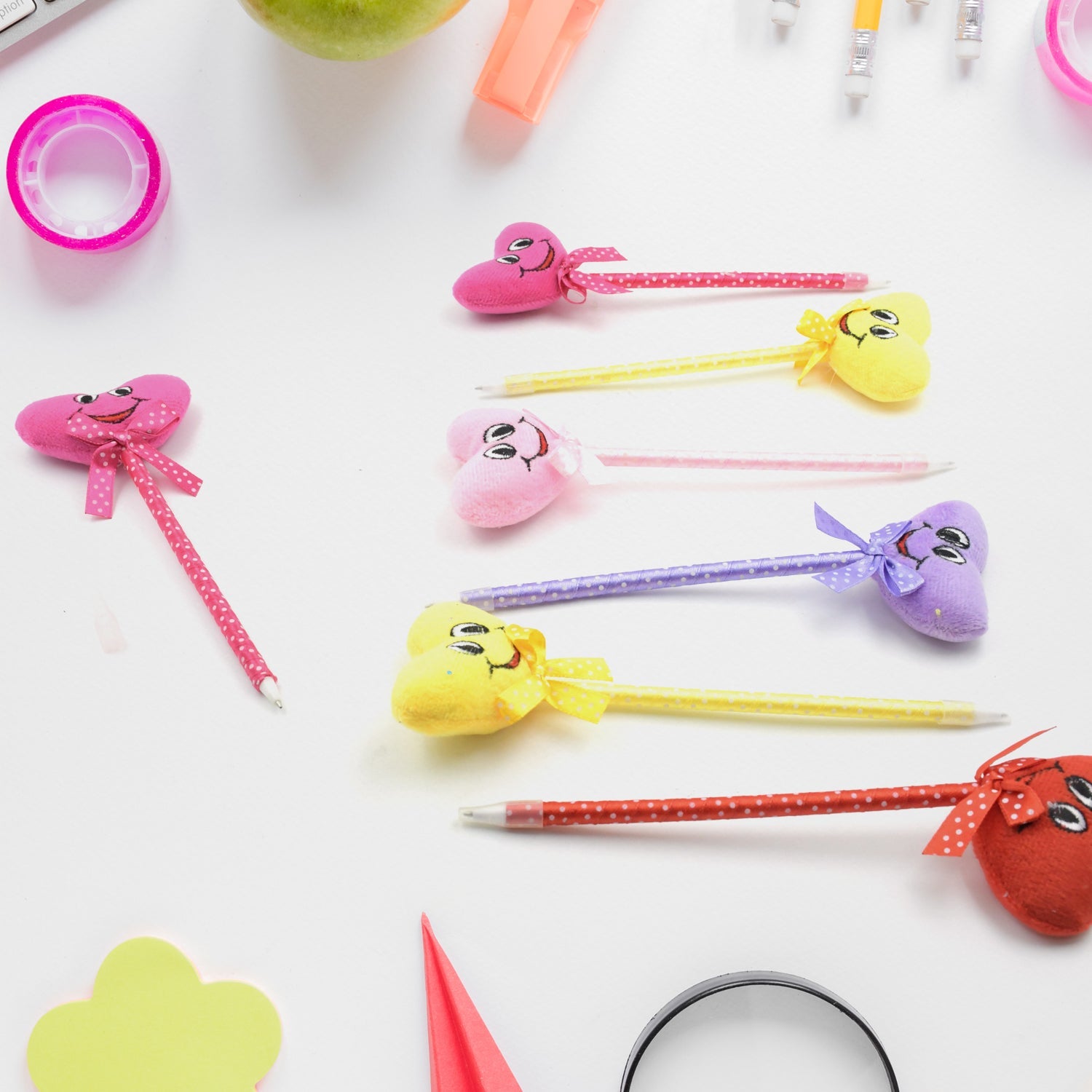 Cute Cartoon Shape & Heart Design Facy Writting Pen Attached Rattle | Ball Pen Smooth Writing For Wedding , Events & Multiuse Pen  Best Pen l Use for Kids (12 Pcs Set Mix Design & Color) - Discount Karo