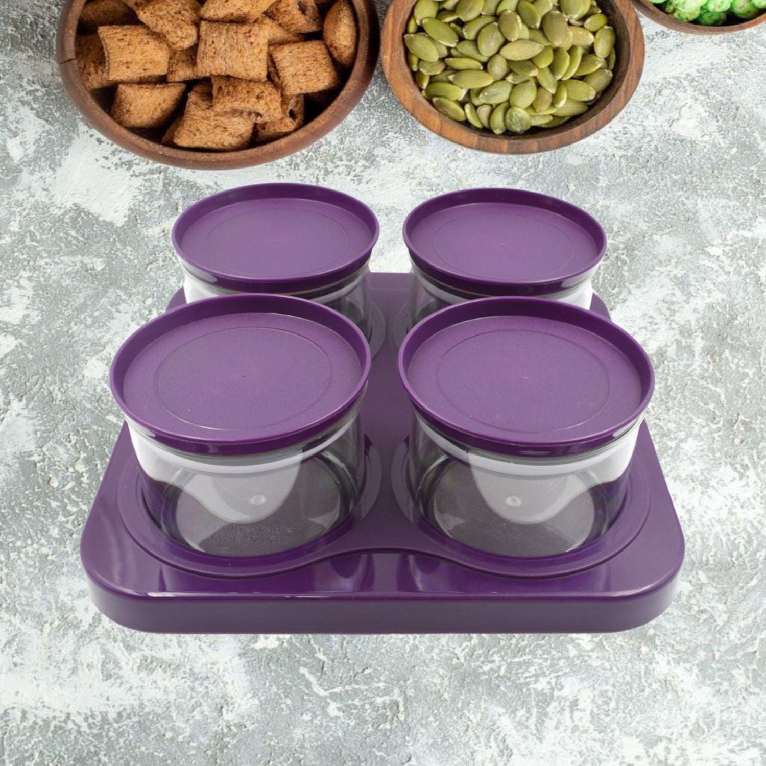 Airtight Plastic 4 Pc Storage Container Set, With Tray Dry Fruit Plastic Storage Container Tray Set With Lid & Serving Tray For Kitchen - Discount Karo