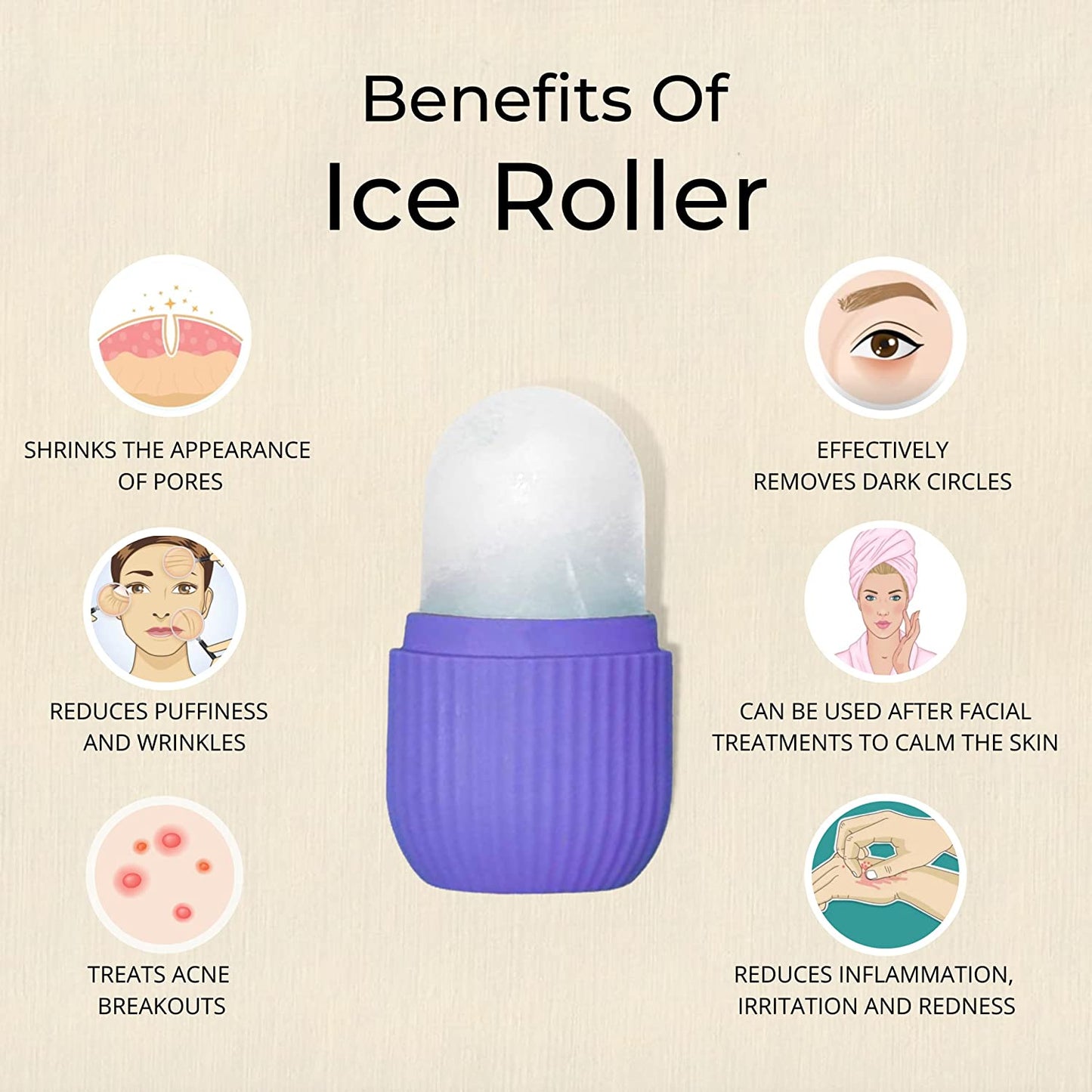 BEAUTY ICE ROLLER FOR FACE MASSAGER & EYE REUSABLE FACE ROLLERS FACIAL ROLLER ( Purple Color) - Discount Karo