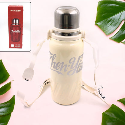 Stainless Steel Vacuum Insulated Water Bottle | Leak Proof Flask for Tea Coffee | Reusable Water Bottle with Hanging Strap | Bottle for Hot & Cold Drinks Wide Mouth Water Flask 1200 ML - Discount Karo