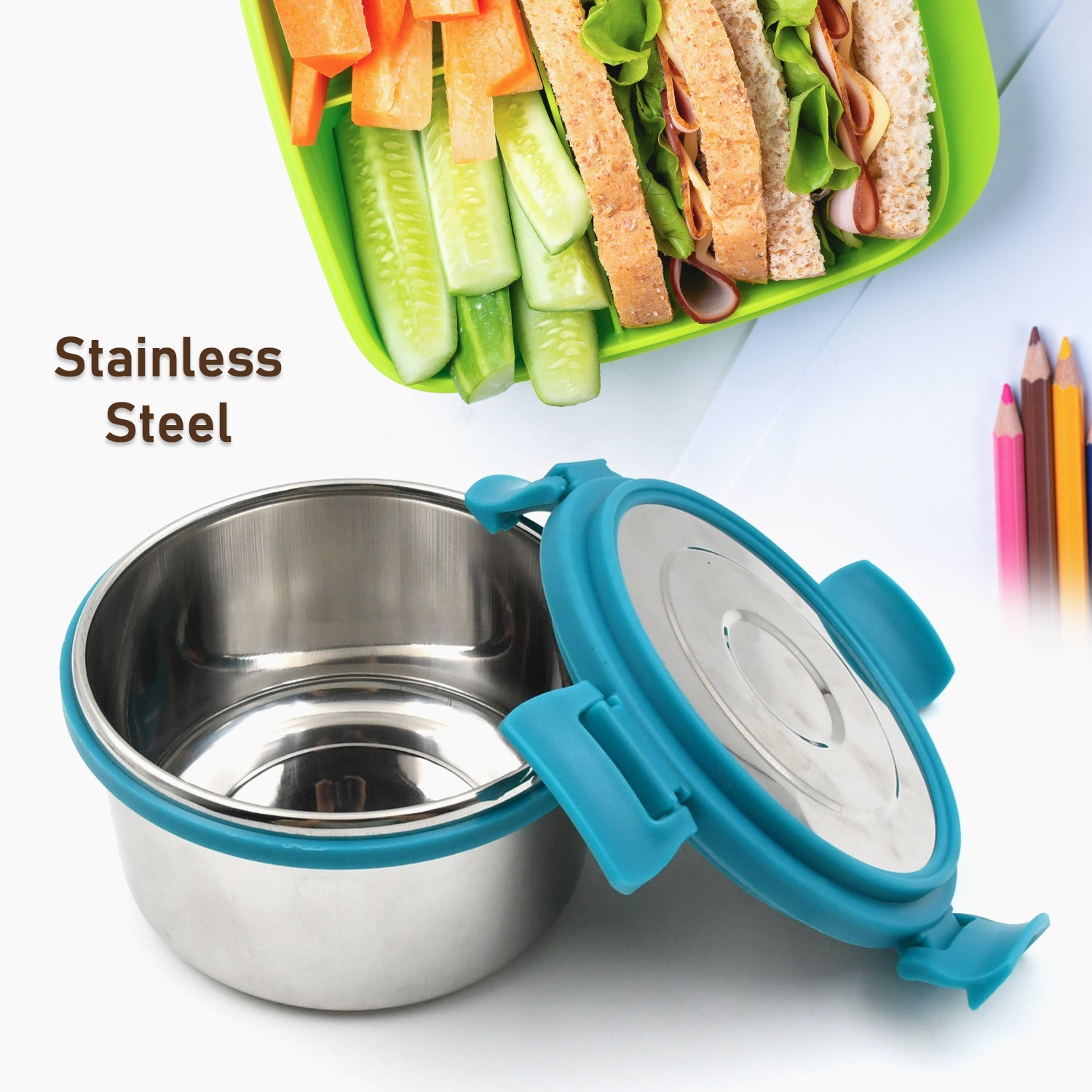 Miracle Solo round Lunch box High Grade Stainless Steel Double Wall Insulated 300ML Food Container 4 Lock Clip Leak Proof Lid, Best Return Gift for Any Occasion (1 Pc) - Discount Karo