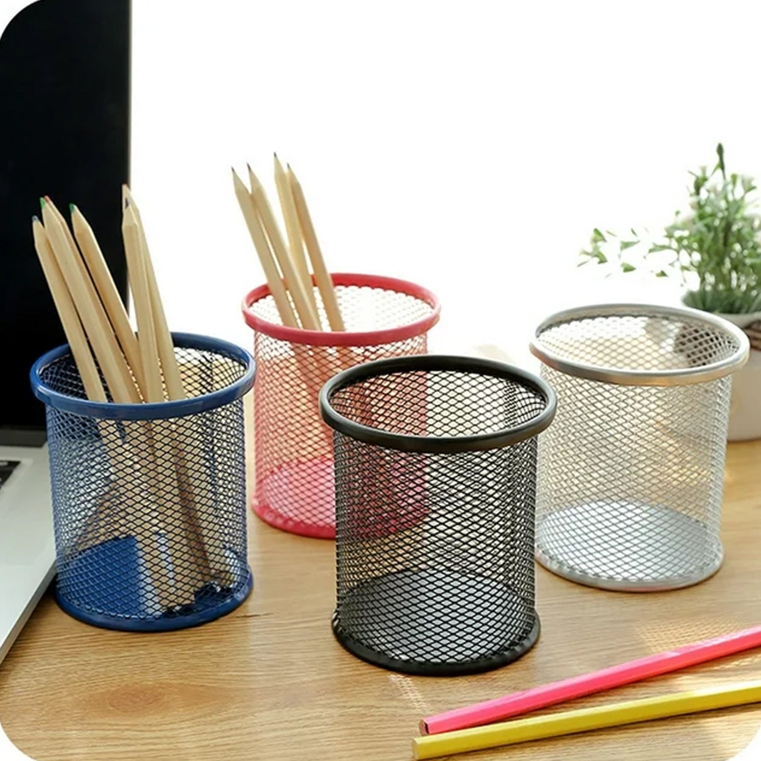 Metal Mesh Pen Holder for Desk (1 Pc): Pen Stand, Pencil Organizer, Stationery Storage - Discount Karo