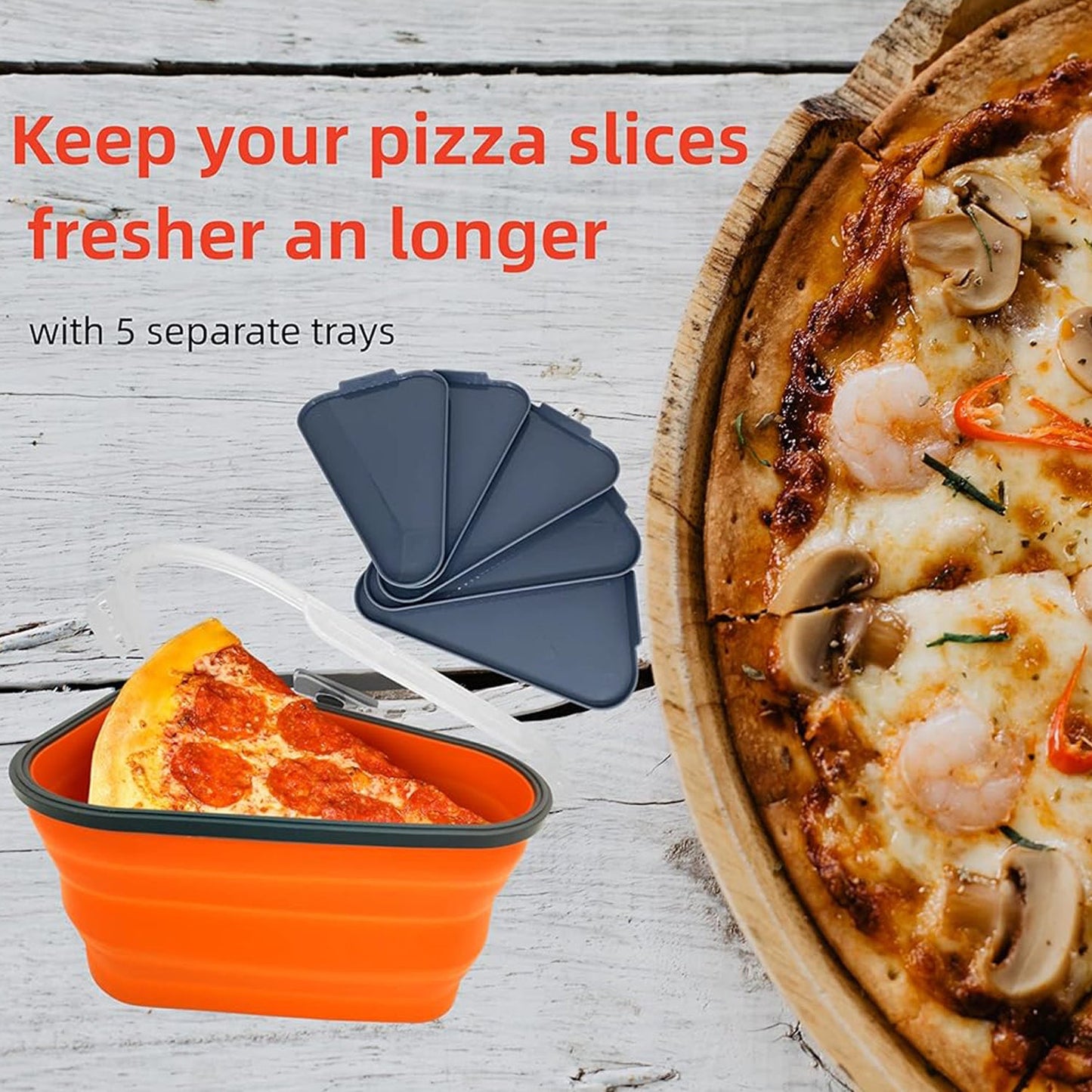 Reusable Pizza Storage Containers with 5 Microwavable Serving Trays, Silicone Container Expandable & Adjustable for Packing Pizza at home / outdoor - Discount Karo