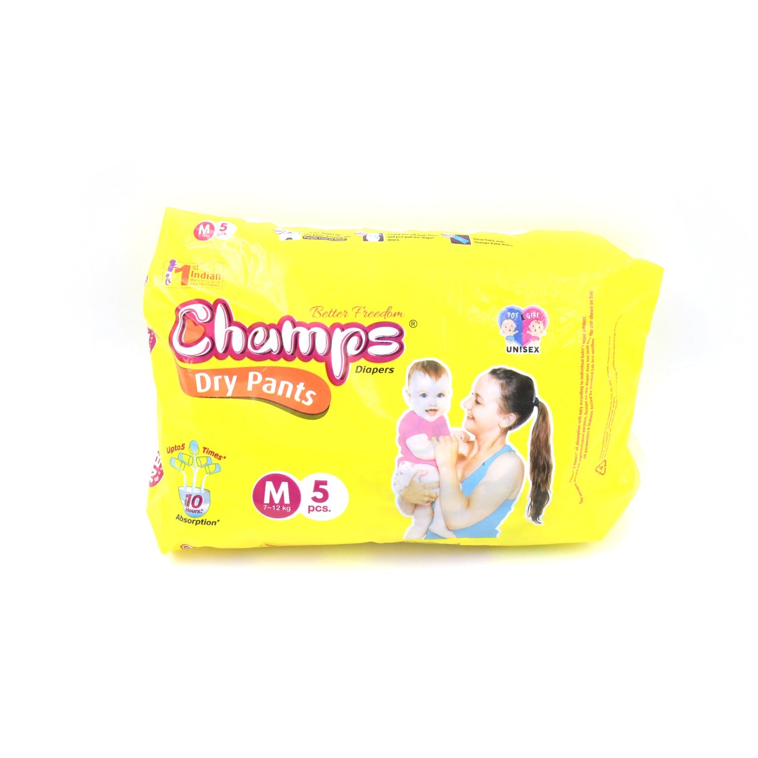 Champs Travel Diapers (Medium, 5 Pcs): Leakproof, Soft & Dry, Baby Diaper Pants - Discount Karo