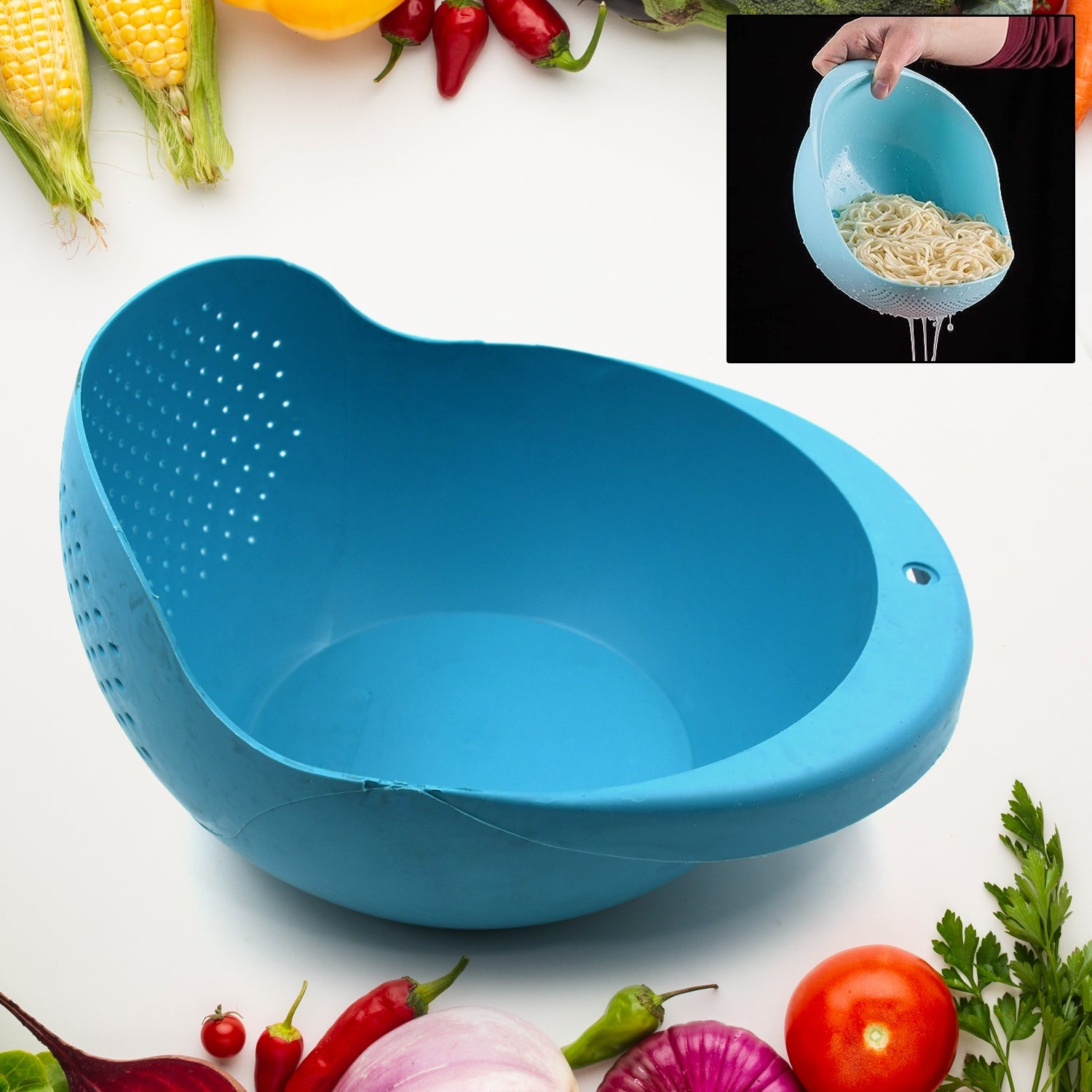 Plastic Rice Bowl / Food Strainer Thick Drain Basket for Rice, Vegetable & Fruit, Strainer Colander, Fruit Basket, Pasta Strainer, Washing Bowl (1 pc ) - Discount Karo