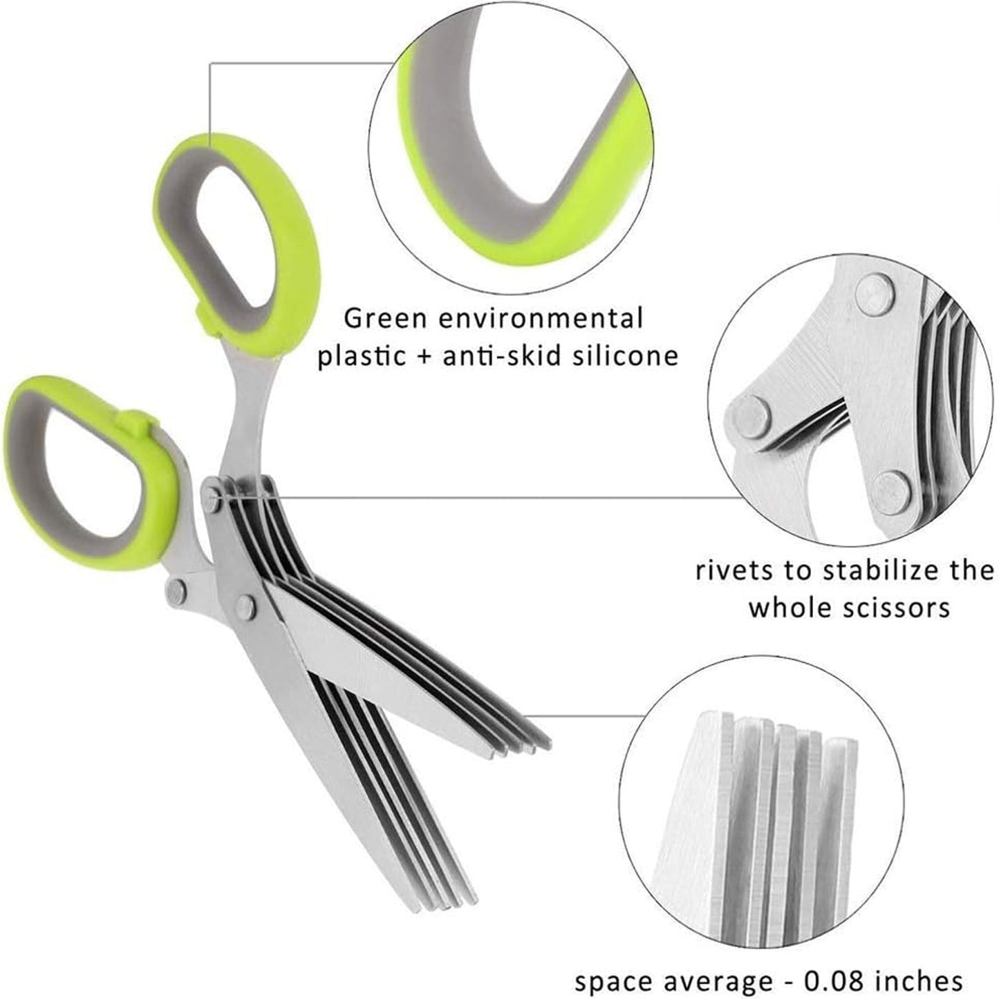 Herb Cutter Scissors 5 Blade Scissors Kitchen Multipurpose Cutting Shear with 5 Stainless Steel Blades & Safety Cover & Cleaning Comb Cilantro Scissors Sharp Shredding Shears Herb Scissors Set - Discount Karo