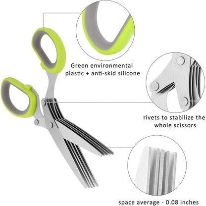 Herb Cutter Scissors 5 Blade Scissors Kitchen Multipurpose Cutting Shear with 5 Stainless Steel Blades & Safety Cover & Cleaning Comb Cilantro Scissors Sharp Shredding Shears Herb Scissors Set - Discount Karo