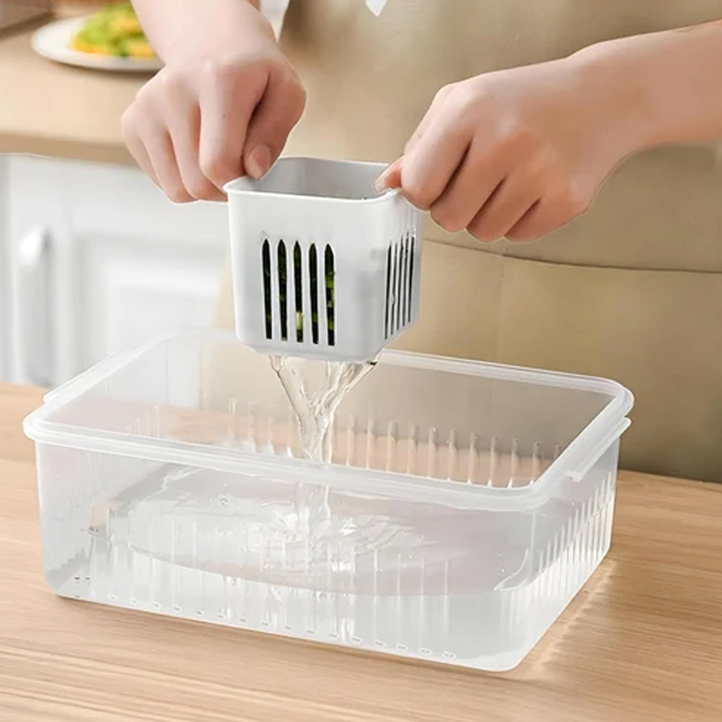 Fridge Storage Boxes Freezer Storage Containers, Container for Kitchen Storage Set, Storage in Kitchen, Vegetable Storage, Draining Crisper Refrigerator Food Box (1 Pc) - Discount Karo