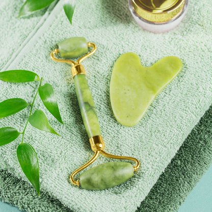 Gua Sha Stone and Anti Aging Jade Roller Massager for Face Massage Natural Face Skincare Massager & Face Roller Massager for Women | Face Shaper Jade Roller and Gua Sha Set for Glowing Skin - Discount Karo