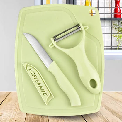 Plastic Kitchen Peeler - Green & Classic Stainless Steel 3-Piece Knife Set Combo - Discount Karo