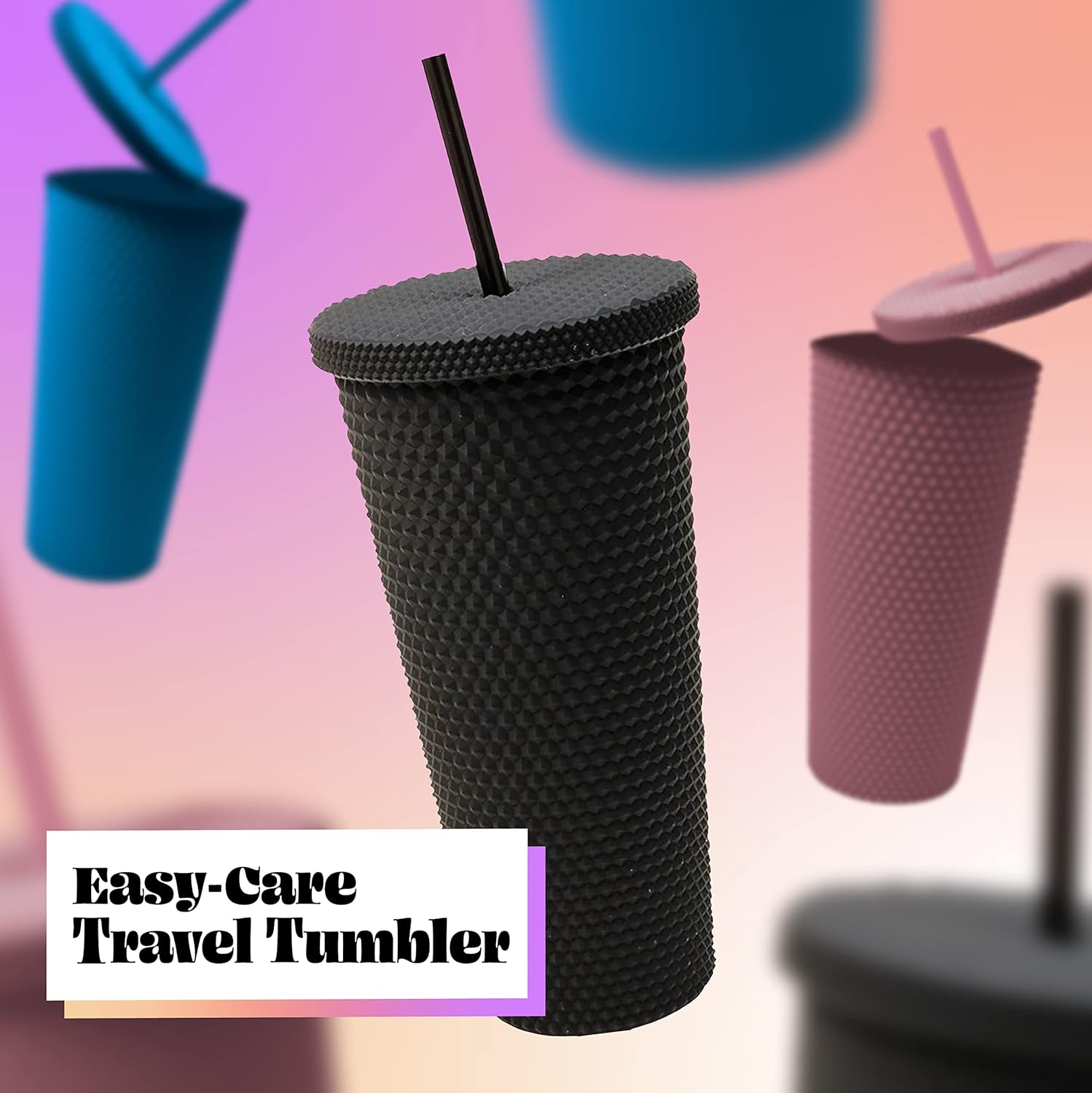 Reusable Studded Tumbler with Straw & Leak Proof Lid (1 Pc, Mix Colors) - Discount Karo