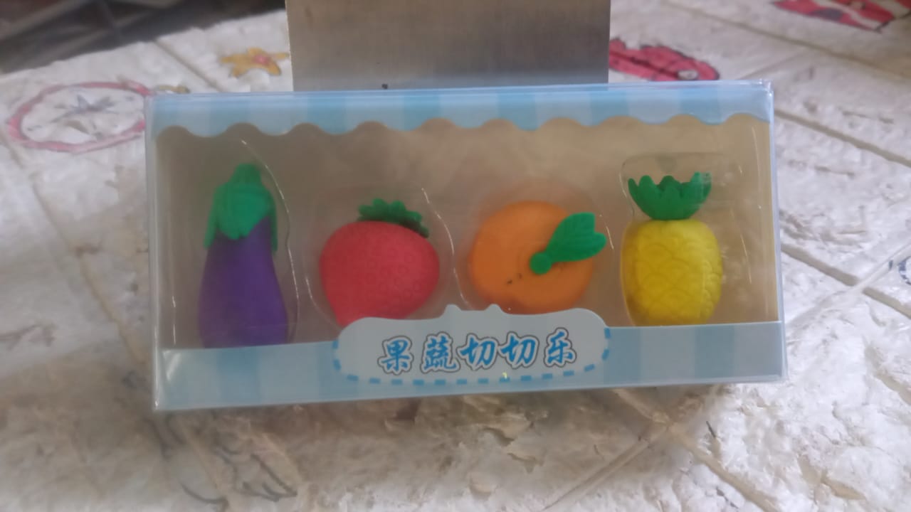 Mini Cute Vegetables and Fruits Erasers or Pencil Rubbers for Kids, 1 Set Fancy & Stylish Colorful Erasers for Children, Eraser Set for Return Gift, Birthday Party, School Prize, 3D Erasers  (4 pc Set) - Discount Karo