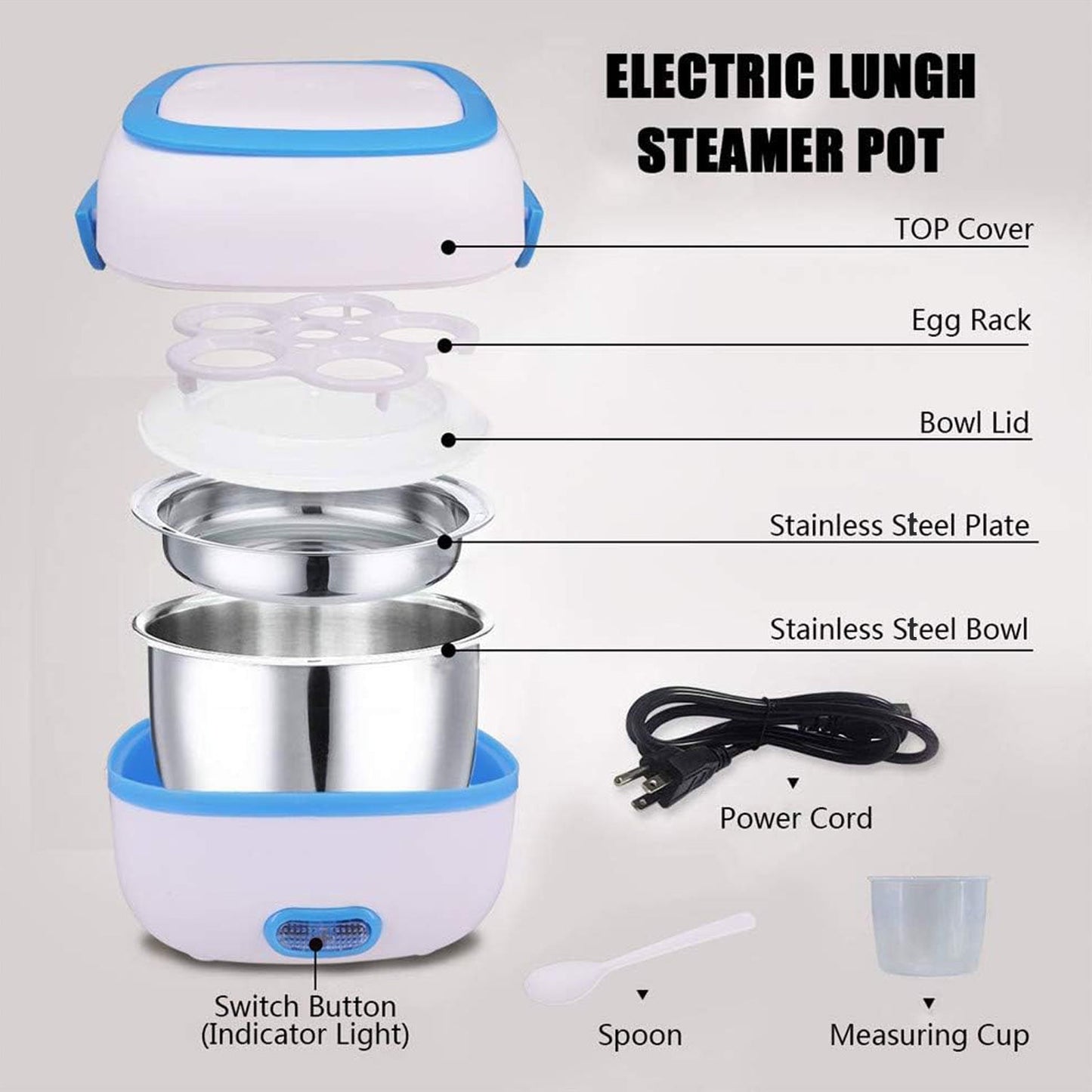 Electric Lunch Box Portable Food Warmer Food Heating Lunch Box Removable Food-Grade Stainless Steel Compartments, 220V 200W, for Car, Truck, office  - Discount Karo